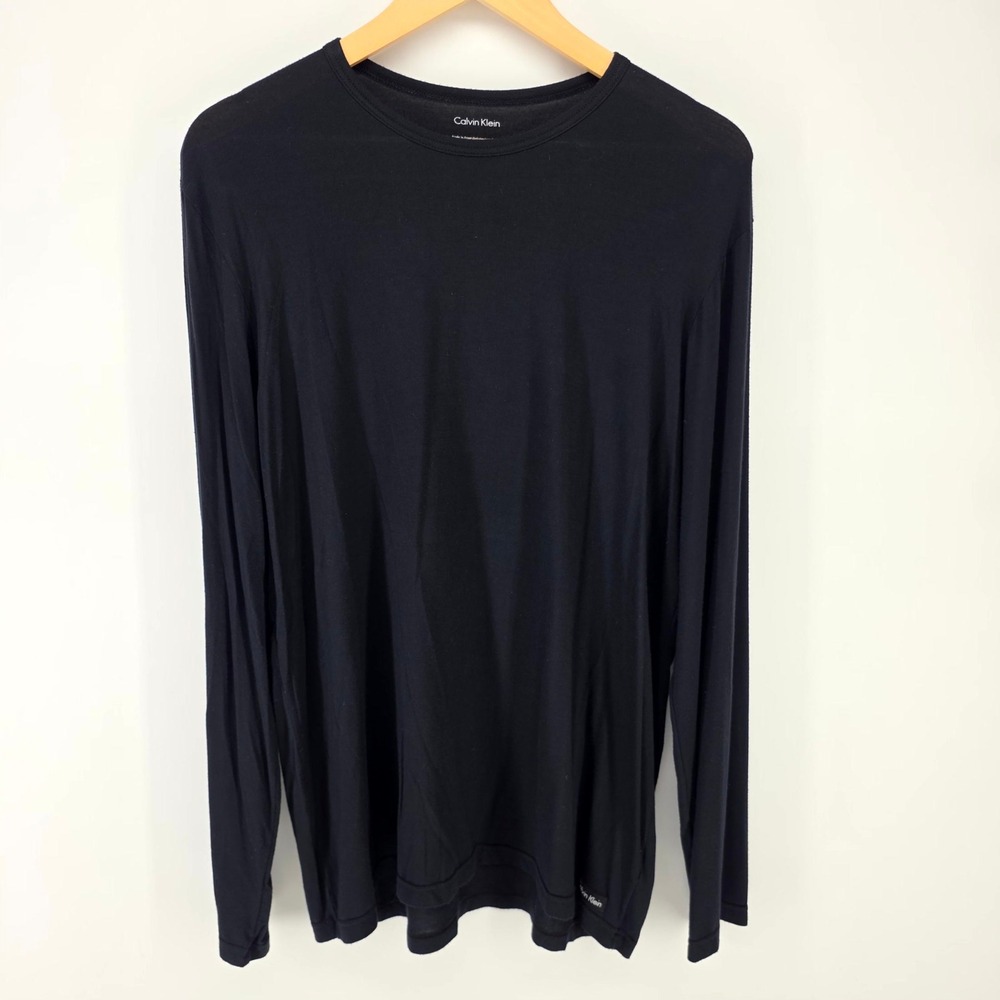 Calvin Klein Long Sleeve Shirt Mens XL Black Crewneck Logo Essential Top